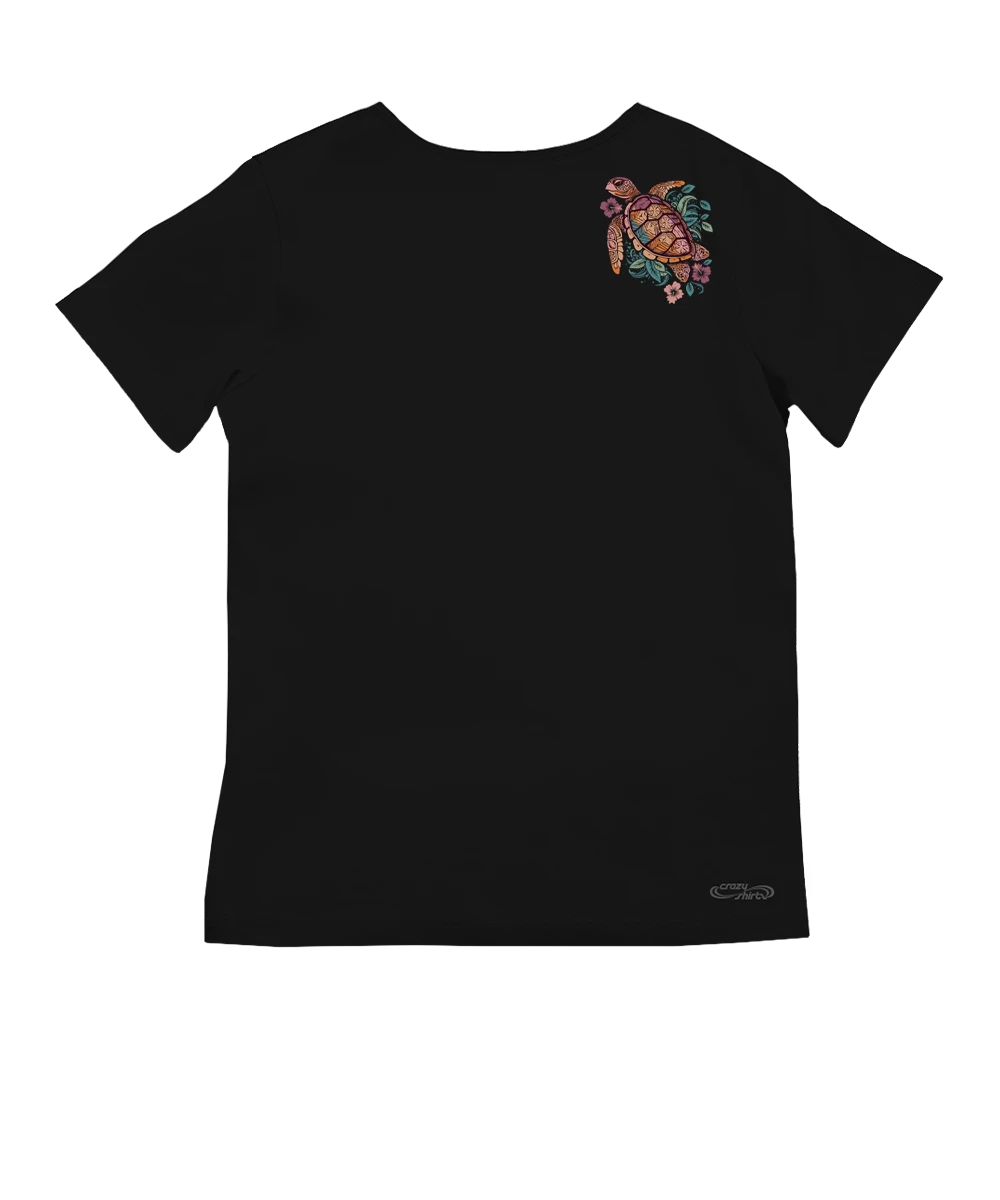 Tropical Floral Turtle - Jet Black Short Sleeve Pima V-Neck T-Shirt 4 Tropical Floral Turtle - Jet Black Short Sleeve Pima V-Neck T-Shirt - Image 4
