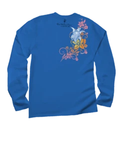 Tribal Floral Turtle - Blue Hawaii Dyed Long Sleeve Crewneck T-Shirt -Crazy Shirts Sale Store 2017220 1A