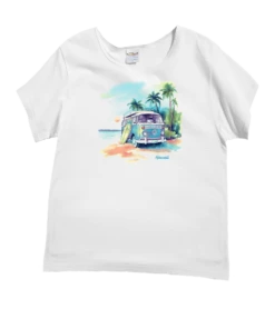 Volkswagen Watercolor Bus - White Short Sleeve Scoop Neck T-Shirt