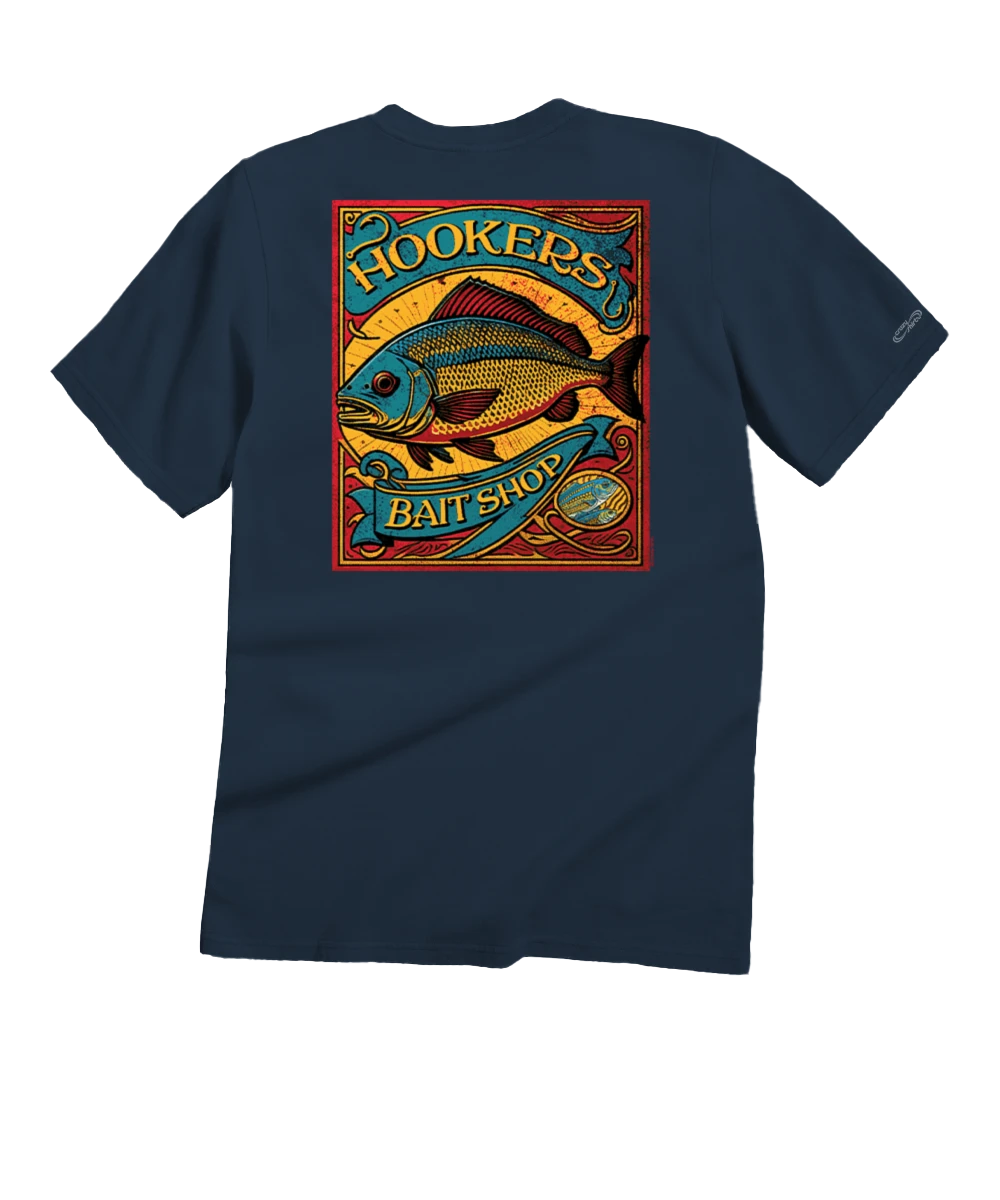 Hookers Bait Shop - Navy Short Sleeve Crewneck T-Shirt 1 Hookers Bait Shop - Navy Short Sleeve Crewneck T-Shirt