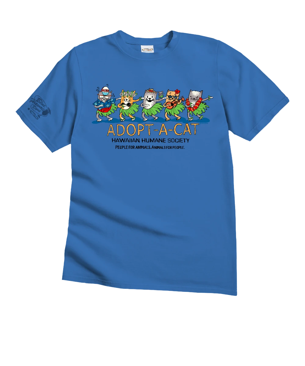 Hawaiian Humane Society Meow Halau - Blue Hawaii Dyed Short Sleeve Crewneck T-Shirt 1 Hawaiian Humane Society Meow Halau - Blue Hawaii Dyed Short Sleeve Crewneck T-Shirt