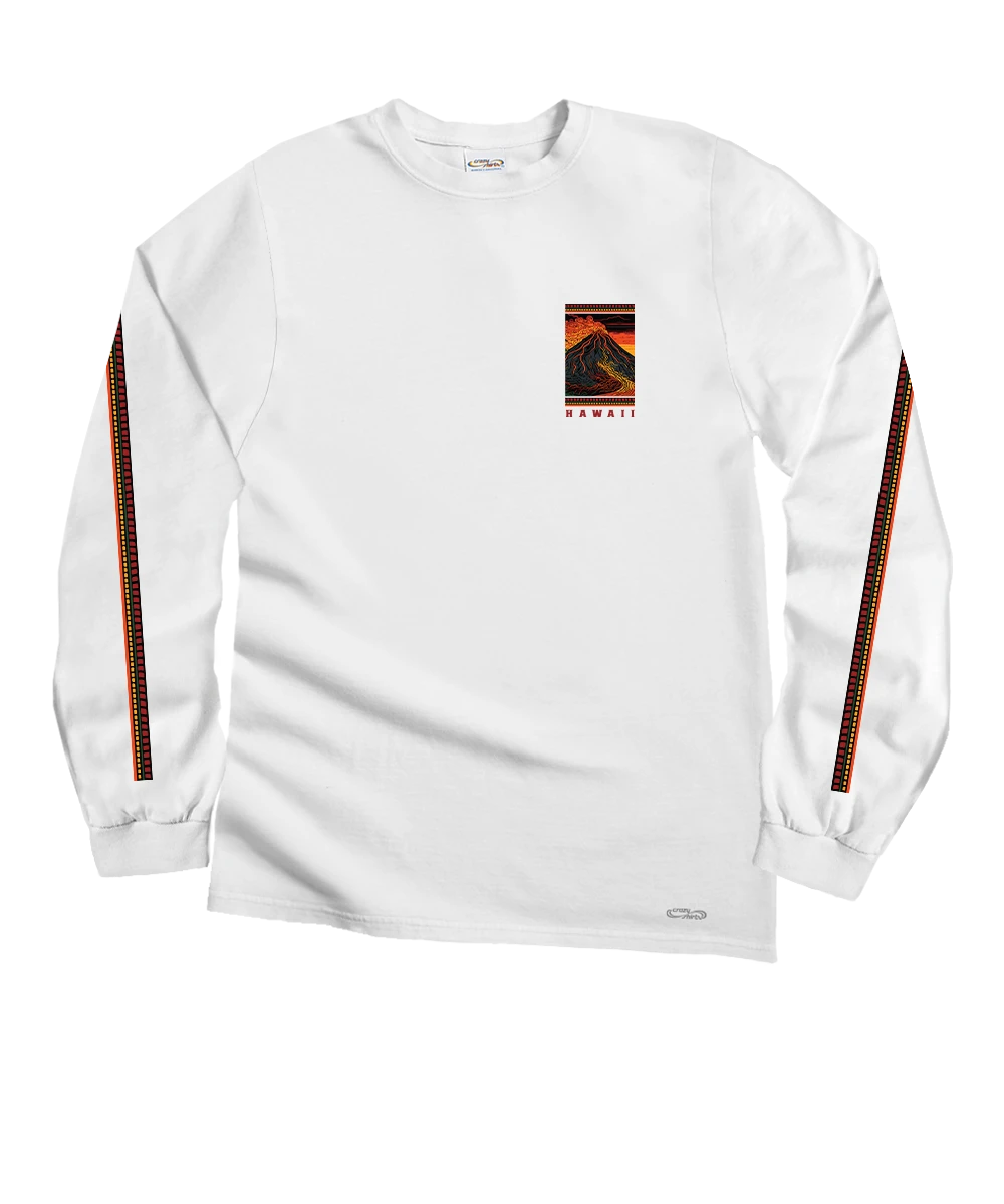 Volcano Scenic - White Long Sleeve Crewneck T-Shirt 4 Volcano Scenic - White Long Sleeve Crewneck T-Shirt - Image 4