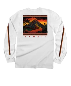 Volcano Scenic - White Long Sleeve Crewneck T-Shirt