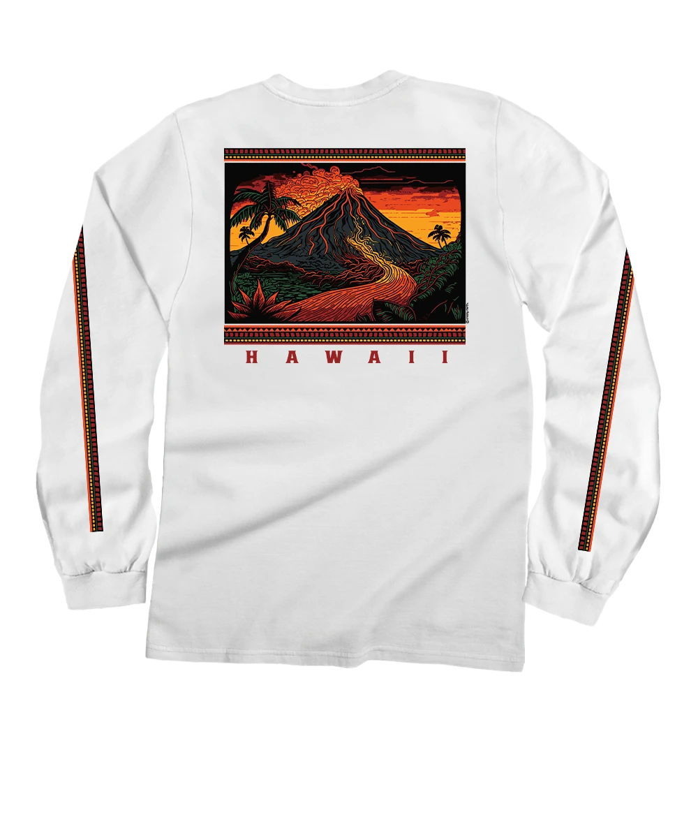 Volcano Scenic - White Long Sleeve Crewneck T-Shirt 1 Volcano Scenic - White Long Sleeve Crewneck T-Shirt