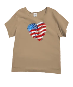 Painted Heart Flag - Kona Coffee Dyed Short Sleeve Scoop Neck T-Shirt