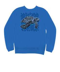 Tribal Sea Turtle - Blue Hawaii Dyed Long Sleeve Sweatshirt