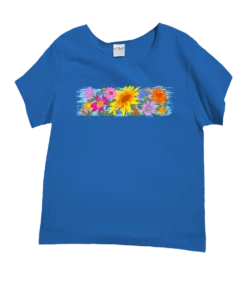 Floral Sunflower Band - Blue Hawaii Dyed Short Sleeve Scoop Neck T-Shirt
