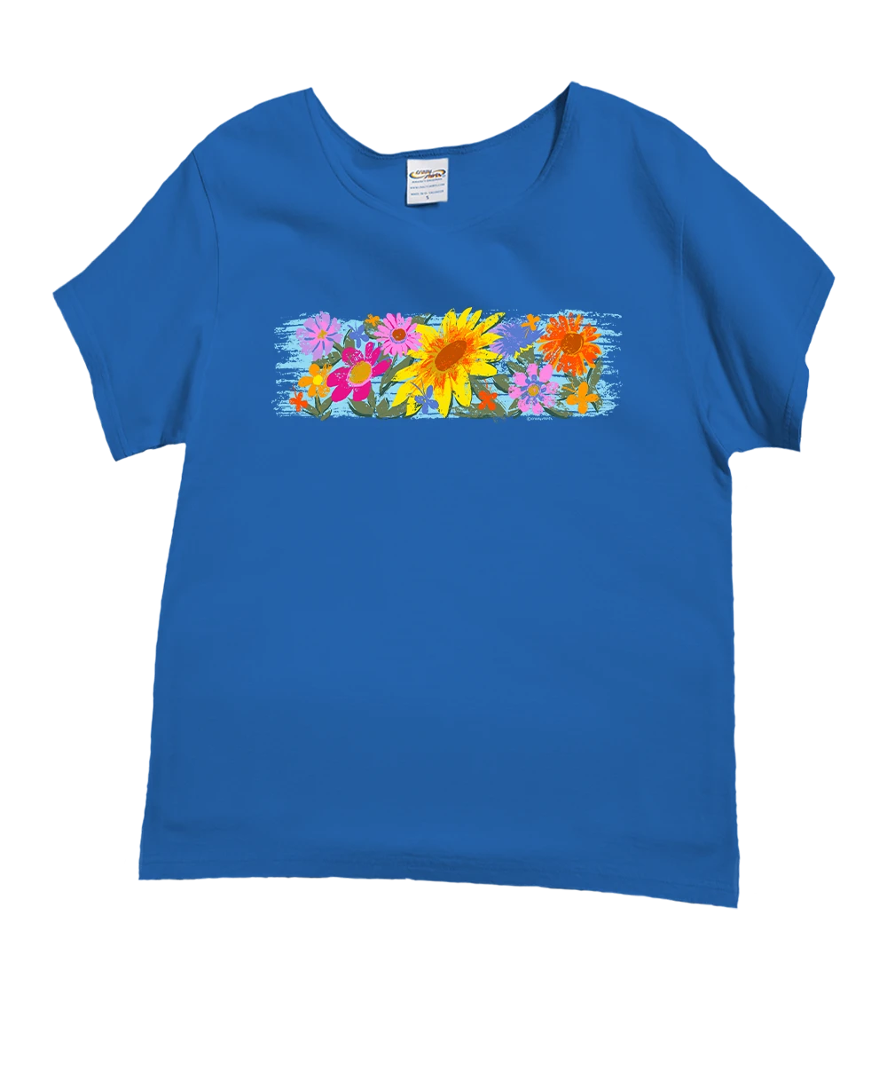 Floral Sunflower Band - Blue Hawaii Dyed Short Sleeve Scoop Neck T-Shirt 1 Floral Sunflower Band - Blue Hawaii Dyed Short Sleeve Scoop Neck T-Shirt