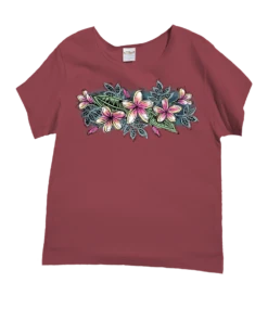 Sketchy Plumeria - Paradise Red Dyed Short Sleeve Scoop Neck T-Shirt