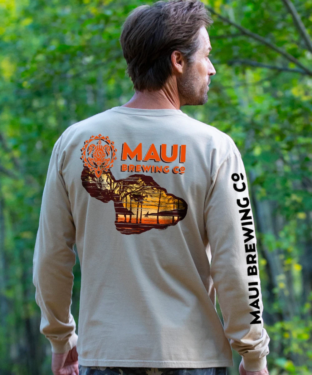 Maui Brewing Co Retro Sunset - Kona Coffee Dyed Long Sleeve Crewneck T-Shirt 2 Maui Brewing Co Retro Sunset - Kona Coffee Dyed Long Sleeve Crewneck T-Shirt - Image 2