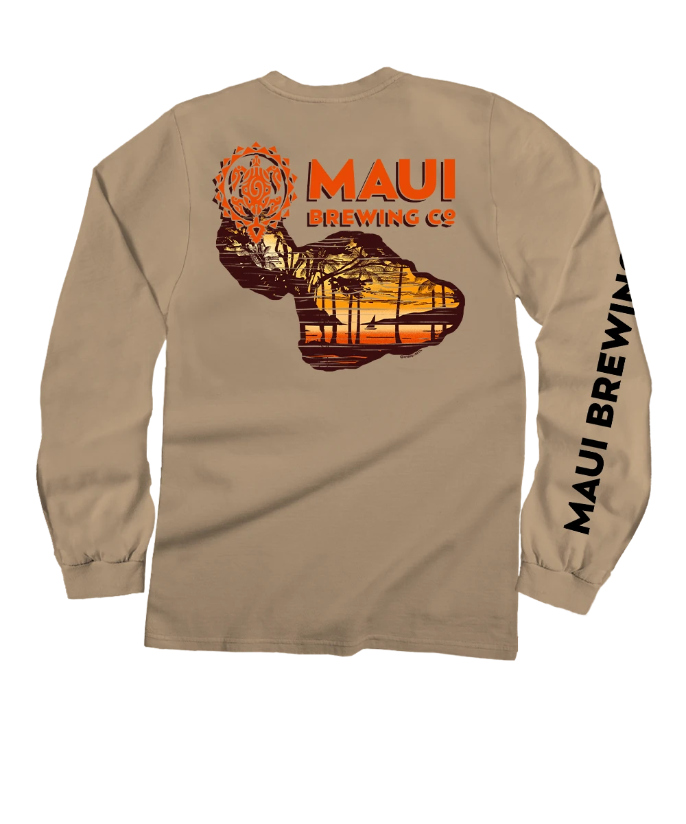 Maui Brewing Co Retro Sunset - Kona Coffee Dyed Long Sleeve Crewneck T-Shirt 1 Maui Brewing Co Retro Sunset - Kona Coffee Dyed Long Sleeve Crewneck T-Shirt