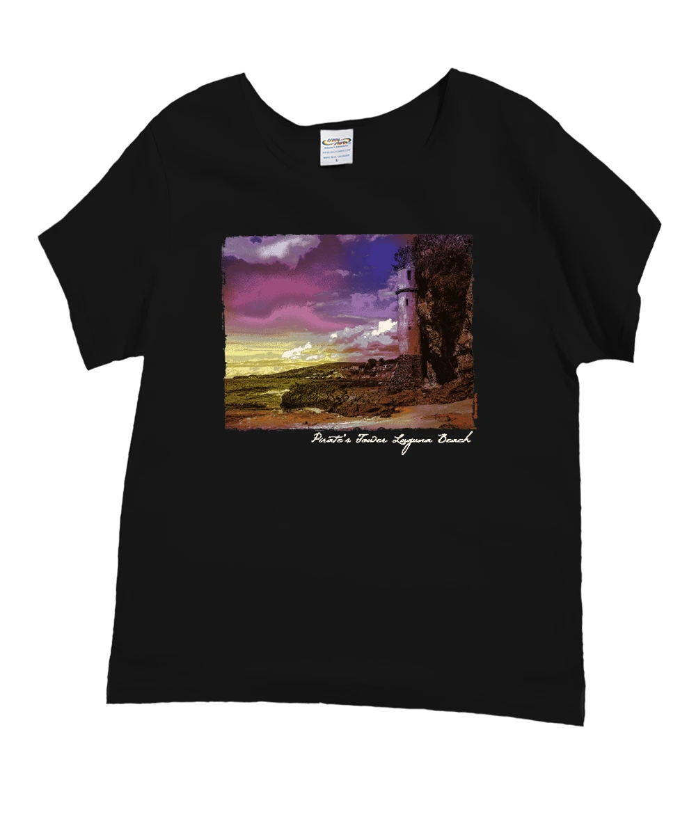 Victoria Beach Pirate Tower - Black Short Sleeve Scoop Neck T-Shirt 1 Victoria Beach Pirate Tower - Black Short Sleeve Scoop Neck T-Shirt
