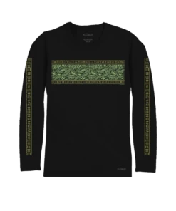 Tribal Leaves Band - Jet Black Long Sleeve Pima T-Shirt