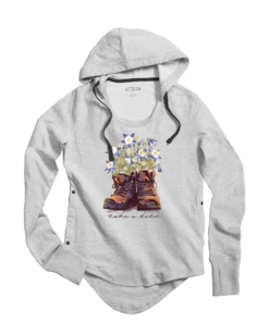 Columbine Boots - White Gray Heather Long Sleeve Harmony Hooded T