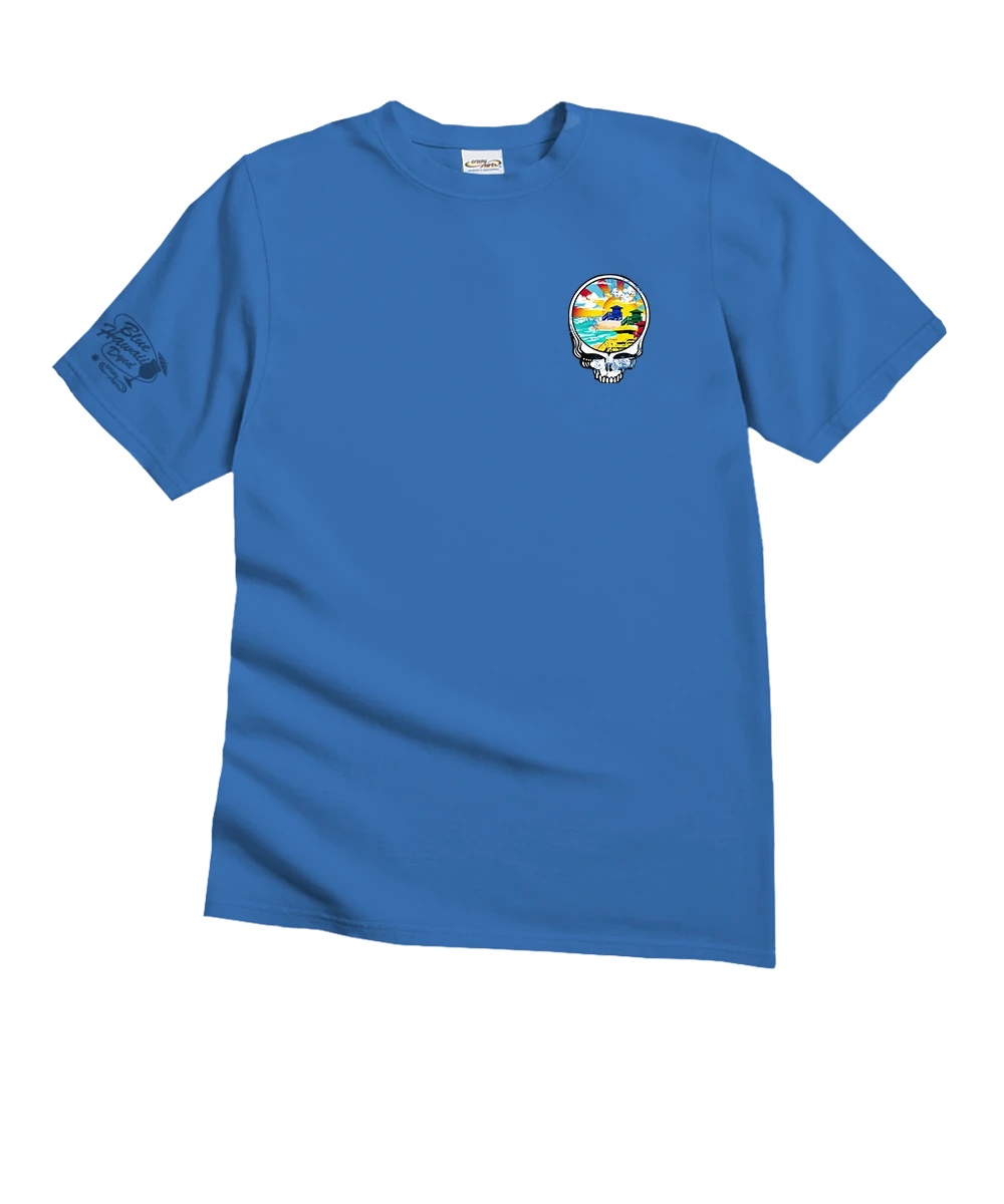 Grateful Dead Lifeguard Towers - Blue Hawaii Dyed Short Sleeve Crewneck T-Shirt 2 Grateful Dead Lifeguard Towers - Blue Hawaii Dyed Short Sleeve Crewneck T-Shirt - Image 2
