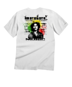 Bob Marley Rebel Music - White Short Sleeve Crewneck T-Shirt