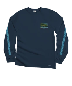Hanalei Pier - Navy Long Sleeve Crewneck T-Shirt -Crazy Shirts Sale Store 2018011 1A