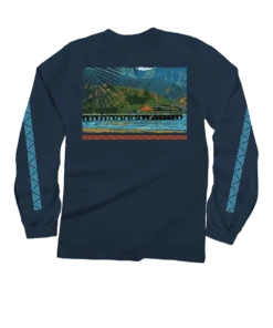 Hanalei Pier - Navy Long Sleeve Crewneck T-Shirt