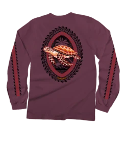 Honu Tribal Woodcut - Wine Dyed Long Sleeve Crewneck T-Shirt
