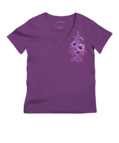 Floral Flourish - Violet Short Sleeve Pima V-Neck T-Shirt