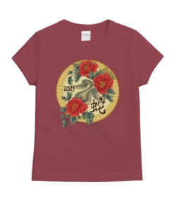 Year Of The Snake Floral 2025 - Paradise Red Dyed Short Sleeve Crewneck T-Shirt