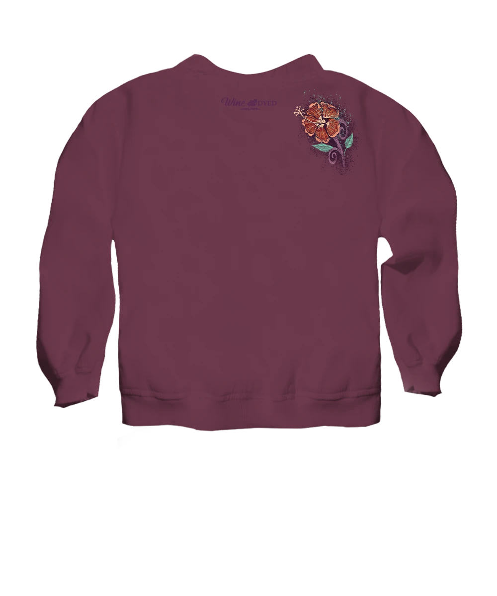 Hibiscus Floral Cascade - Wine Dyed Long Sleeve Lightweight Pullover 4 Hibiscus Floral Cascade - Wine Dyed Long Sleeve Lightweight Pullover - Image 4