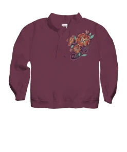 Hibiscus Floral Cascade - Wine Dyed Long Sleeve Lightweight Pullover
