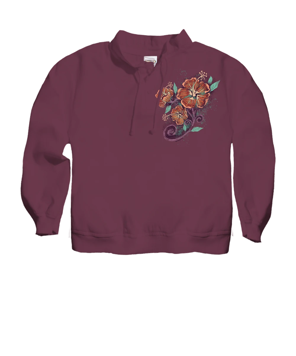 Hibiscus Floral Cascade - Wine Dyed Long Sleeve Lightweight Pullover 1 Hibiscus Floral Cascade - Wine Dyed Long Sleeve Lightweight Pullover