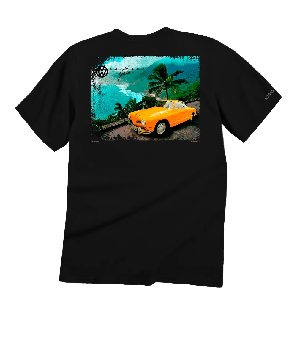 Volkswagen Ghia By The Ocean - Black Short Sleeve Crewneck T-Shirt 1 Volkswagen Ghia By The Ocean - Black Short Sleeve Crewneck T-Shirt