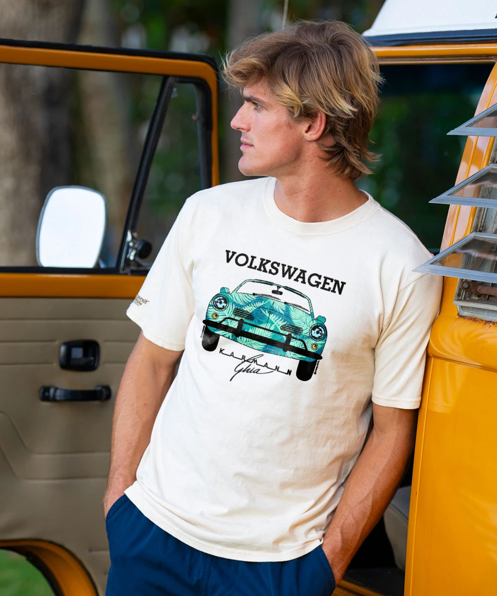 Volkswagen Karmann Ghia Palm - Coconut Dyed Short Sleeve Crewneck T-Shirt 2 Volkswagen Karmann Ghia Palm - Coconut Dyed Short Sleeve Crewneck T-Shirt - Image 2