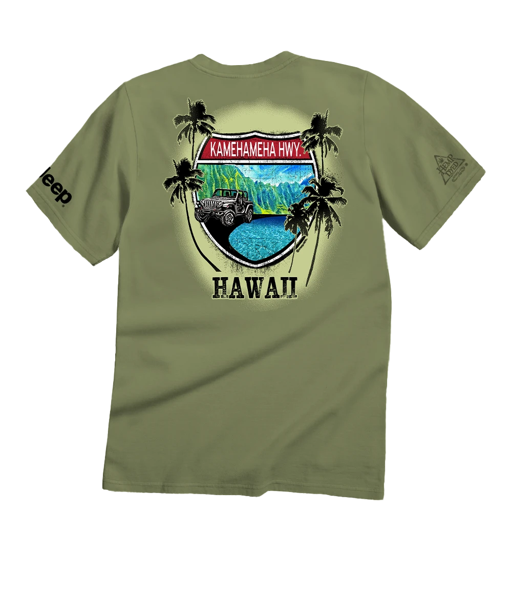 Jeep® Kam Highway Scenic - Hemp Dyed Short Sleeve Crewneck T-Shirt 1 Jeep® Kam Highway Scenic - Hemp Dyed Short Sleeve Crewneck T-Shirt