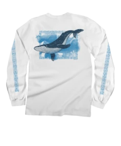 Watercolor Whale - White Long Sleeve Crewneck T-Shirt