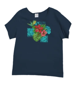 Pua Nani Montage - Navy Short Sleeve Scoop Neck T-Shirt