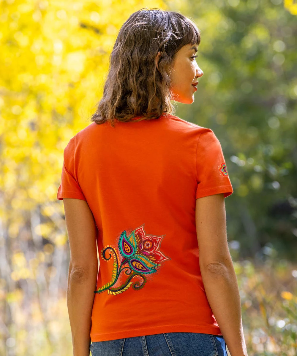 Paisley Floral - Paprika Short Sleeve Pima V-Neck T-Shirt 3 Paisley Floral - Paprika Short Sleeve Pima V-Neck T-Shirt - Image 3