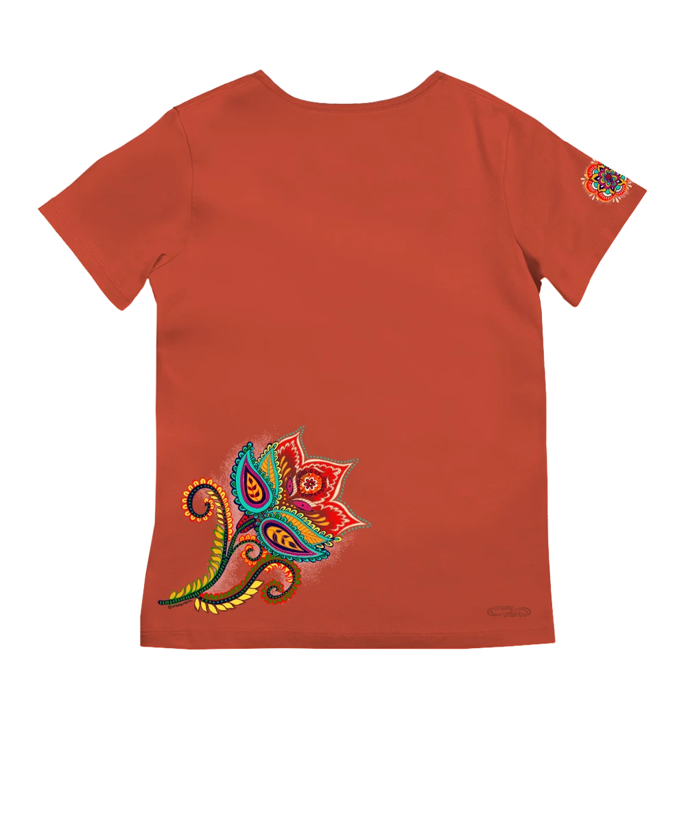 Paisley Floral - Paprika Short Sleeve Pima V-Neck T-Shirt 4 Paisley Floral - Paprika Short Sleeve Pima V-Neck T-Shirt - Image 4