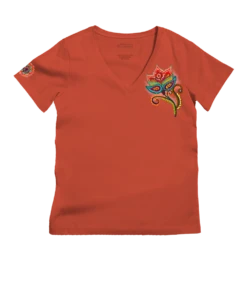 Paisley Floral - Paprika Short Sleeve Pima V-Neck T-Shirt