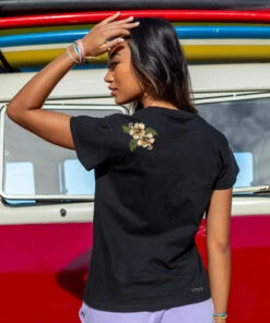 Banded Hibiscus - Black Short Sleeve Crewneck T-Shirt -Crazy Shirts Sale Store 2018312 1A