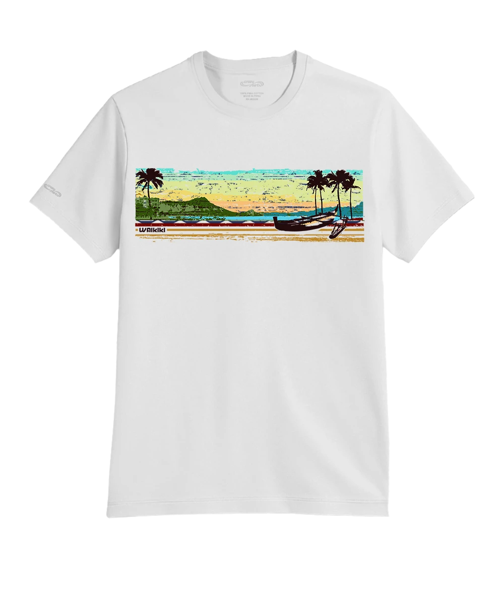 Waikiki Beach Band - White Short Sleeve Pima T-Shirt 1 Waikiki Beach Band - White Short Sleeve Pima T-Shirt