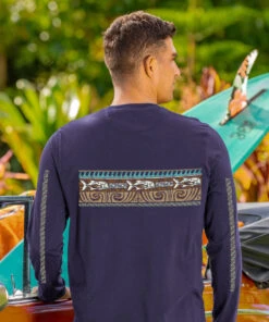 Tribal Ulua Band - Indigo Long Sleeve Pima T-Shirt -Crazy Shirts Sale Store 2018349 1A