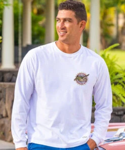 Tribal Honu Circle - White Long Sleeve Crewneck T-Shirt -Crazy Shirts Sale Store 2018351 2A