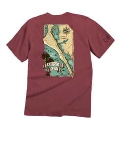 Siesta Key Map - Paradise Red Dyed Short Sleeve Crewneck T-Shirt