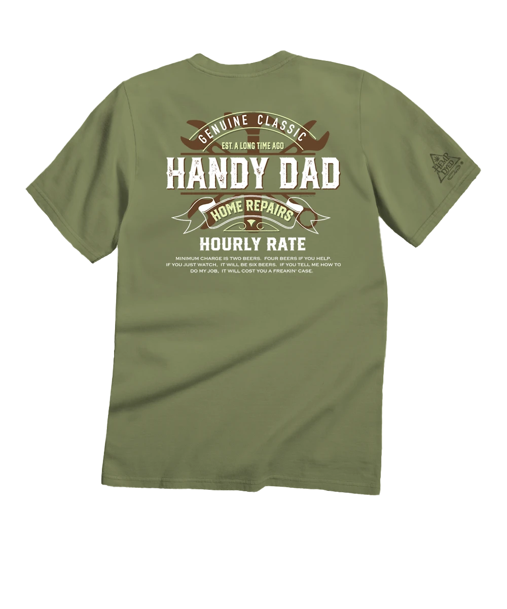 Handy Dad Home Repairs - Hemp Dyed Short Sleeve Crewneck T-Shirt 1 Handy Dad Home Repairs - Hemp Dyed Short Sleeve Crewneck T-Shirt