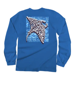 Tribal Manta Block - Blue Hawaii Dyed Long Sleeve Crewneck T-Shirt