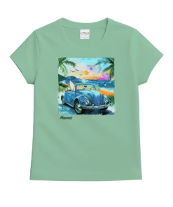Volkswagen Beach Bug Scenic - Key Lime Dyed Short Sleeve Crewneck T-Shirt