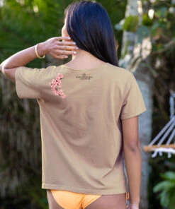 Cherry Blossom Branch - Kona Coffee Dyed Short Sleeve Scoop Neck T-Shirt -Crazy Shirts Sale Store 2018411 1A