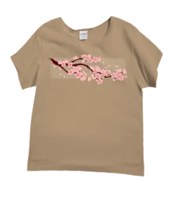 Cherry Blossom Branch - Kona Coffee Dyed Short Sleeve Scoop Neck T-Shirt