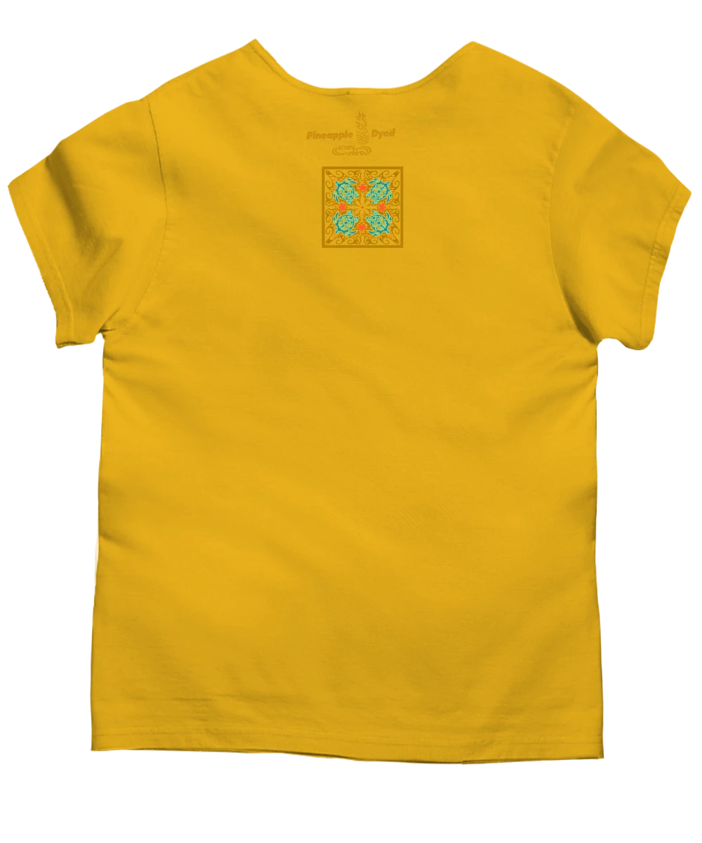 Tropical Reef Honu Quilt - Pineapple Dyed Short Sleeve Scoop Neck T-Shirt 4 Tropical Reef Honu Quilt - Pineapple Dyed Short Sleeve Scoop Neck T-Shirt - Image 4