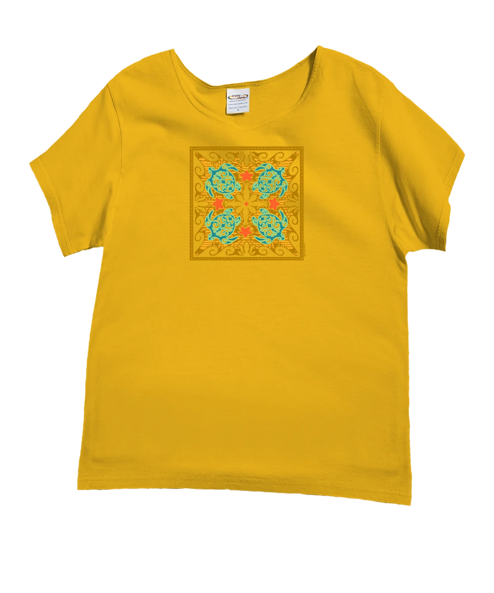 Tropical Reef Honu Quilt - Pineapple Dyed Short Sleeve Scoop Neck T-Shirt 1 Tropical Reef Honu Quilt - Pineapple Dyed Short Sleeve Scoop Neck T-Shirt