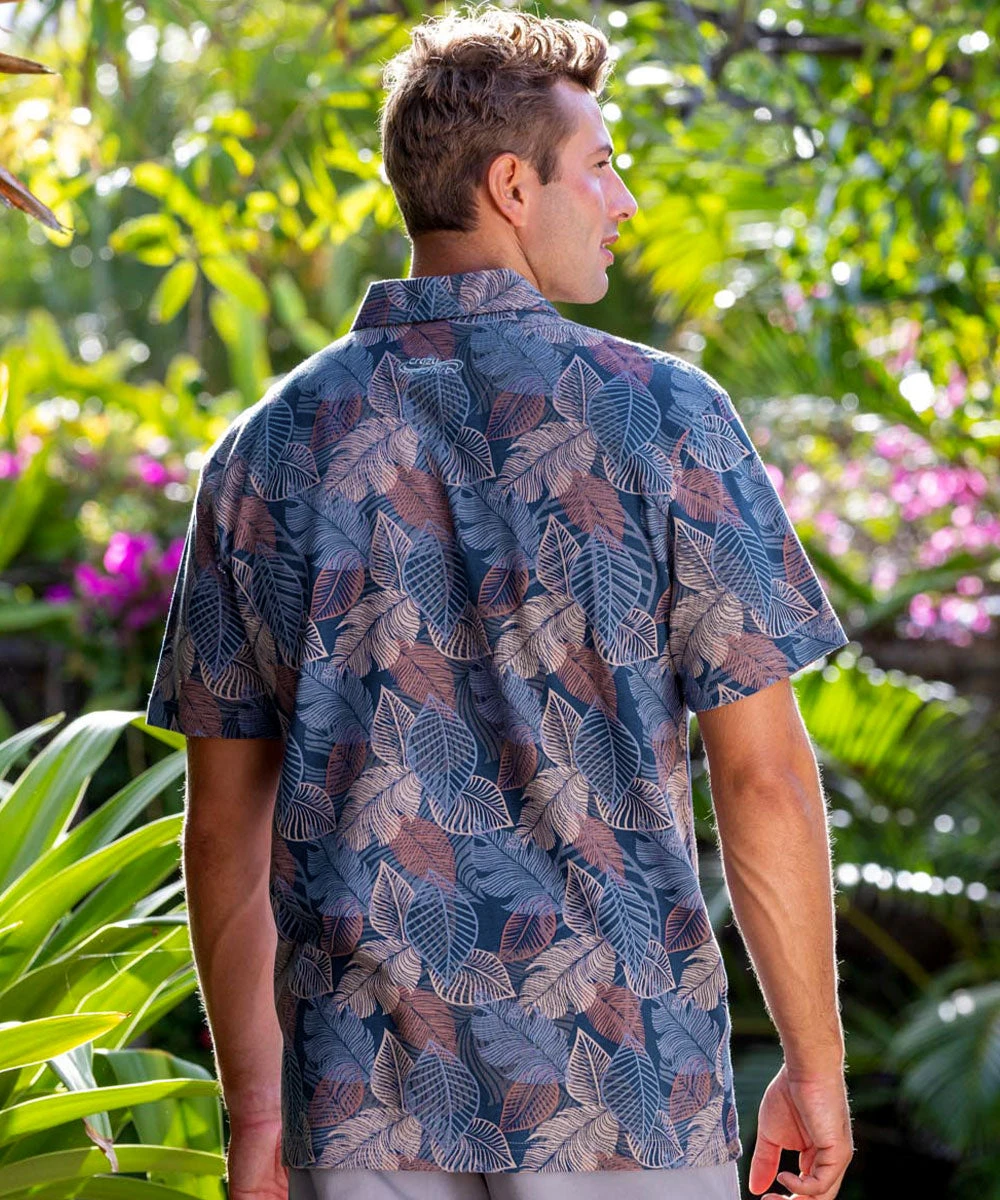 Autumn Ferns - Blue Short Sleeve Hawaiian Polo Shirt 3 Autumn Ferns - Blue Short Sleeve Hawaiian Polo Shirt - Image 3