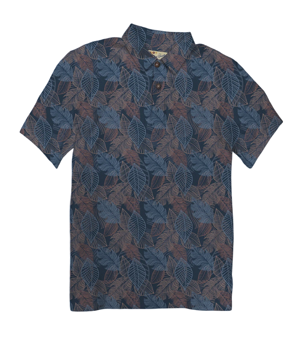 Autumn Ferns - Blue Short Sleeve Hawaiian Polo Shirt 1 Autumn Ferns - Blue Short Sleeve Hawaiian Polo Shirt